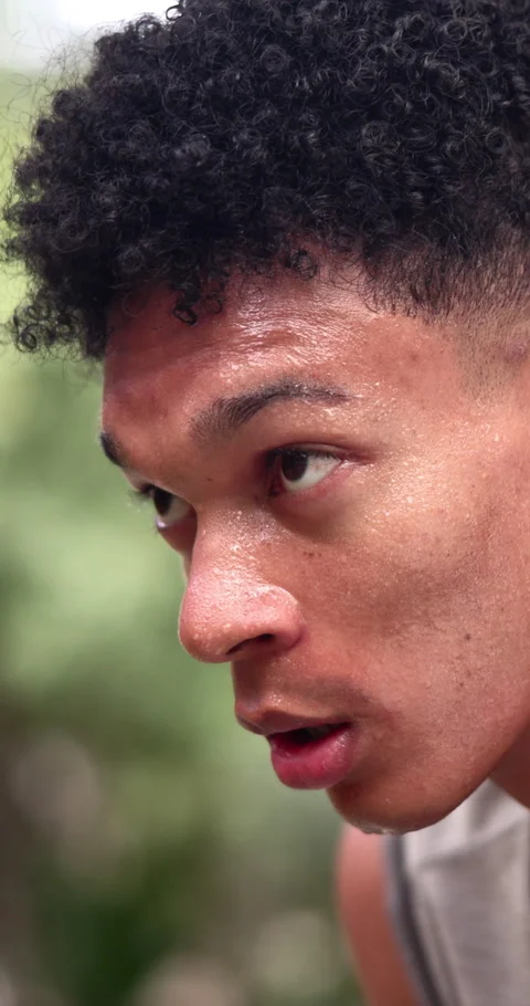 Tired, man and sweating in nature for fitness, exercise and exhausted from Stock Footage 340749731