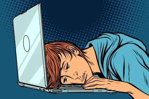 Tired man at the computer Stock Illustration