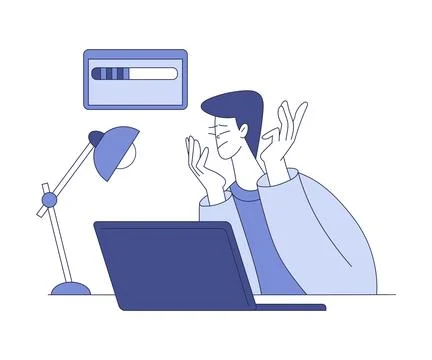 Tired Man at Desk Computer Programming Vector Illustration Stock Illustration