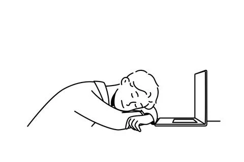 Tired man fall asleep at workplace Illustrazione stock