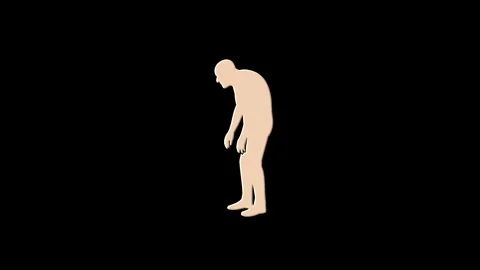 Tired man human figure dissolving into digital pixels Stock Footage 329688153