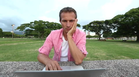 Tired Man With Laptop Having Headache Stock Footage 55820222