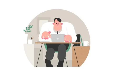 Tired man in office Stock Illustration
