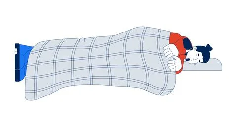 Tired man sleeping in jacket and shoes under checkered blanket cartoon character Stock Illustration