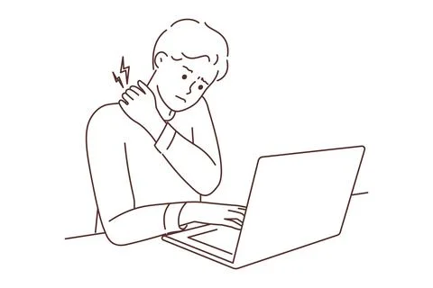 Tired man suffer from backache working on computer Stock Illustration