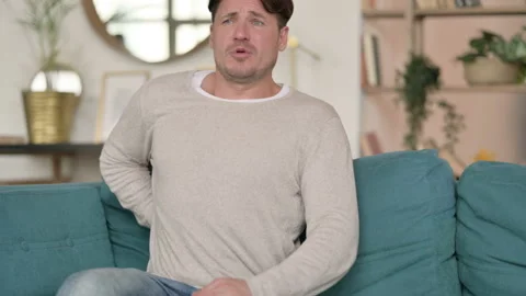 Tired Middle Aged Man with Back Pain, at Home 스톡 동영상 142382665