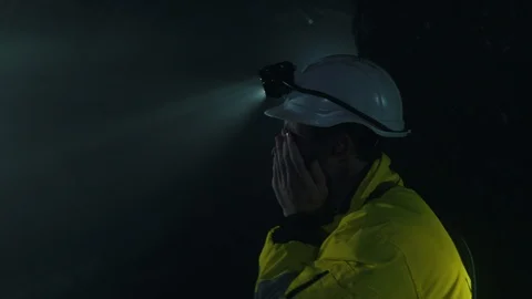 A tired miner is resting Stock Footage 121182762