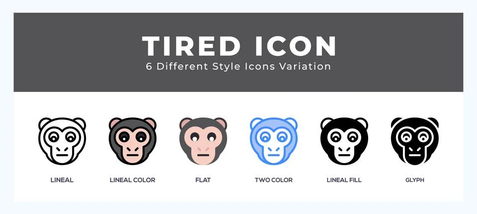 Tired monkey icon set with different styles. Vector illustration. Illustrazione stock