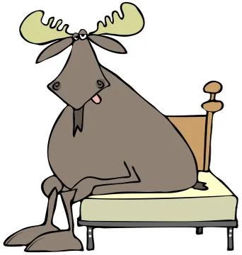 Tired moose sitting on a bed Stock Illustration