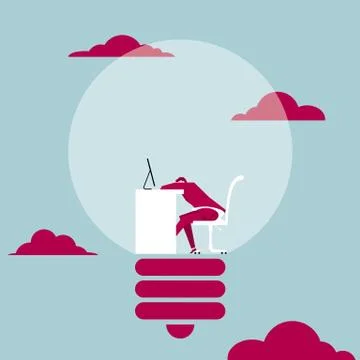Tired office worker. Dozing off in the light bulb. The background is blue. Stock Illustration