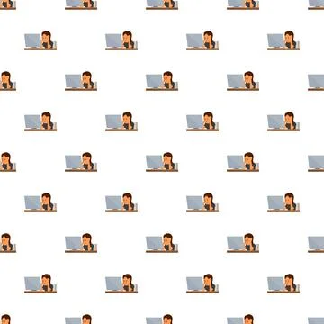 Tired office worker pattern working at computer desk Stock Illustration