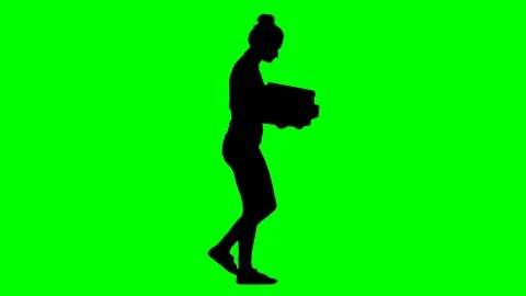 Tired Office Worker Walking With Document Binders Green Screen Silhouette Video stock 126009379