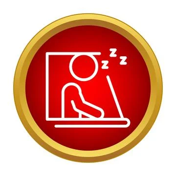 Tired person sleeping at computer icon Stock Illustration