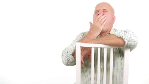 Tired Person Waiting and Yawning Hands Gesturing Fall Asleep on a Chair Stock Footage