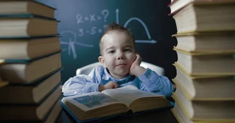 Tired pupil backs his head. tracking shot Stock Footage 86555836