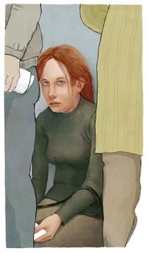 Tired in a queue Stock Illustration