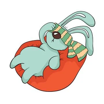 Tired rabbit with a blindfold resting in an easy chair. Vector illustration Stock Illustration