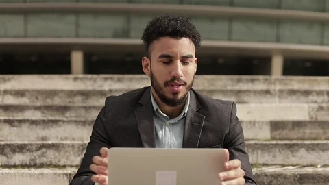 Tired satisfied young man working with laptop. Stock Footage 102954736