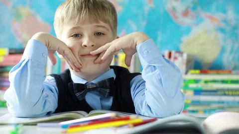  Tired schoolboy.  Stock Footage 79624159