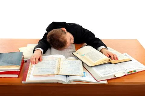 Tired schoolboy Foto stock