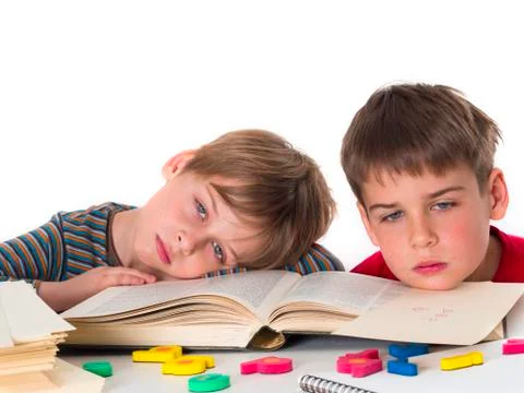 Tired schoolboys Stock Photos