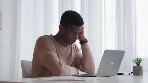 tired student boring work man laptop sle... | Stock Video | Pond5
