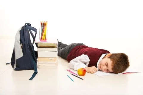 Tired student boy Stock Photos