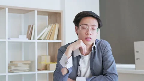 Tired student e-learning conference drowsy guy Stock Footage 220627953