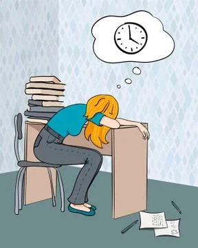 Tired student Stock Illustration