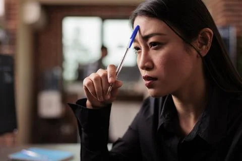 Tired tech programmer brainstorming ideas about coding solution Stock Photos