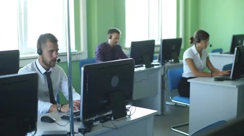 Tired telephone operator Stock Footage 67671382