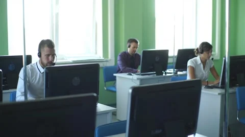 Tired telephone operator Stock Footage 67671487