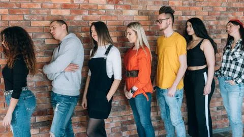 Tired waiting millennials queue forward patience 스톡 사진