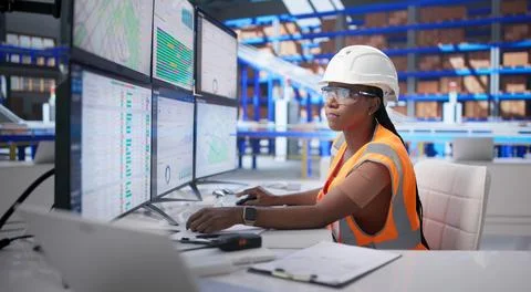 Tired Warehouse Worker Uses Computer To Manage Parcels Amid Automation Challe Stock Photos