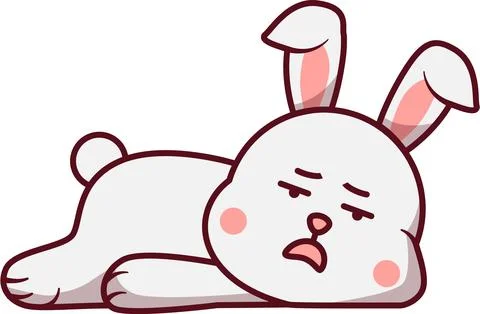 Tired White Rabbit Lying Down Exhausted Cartoon Stock Illustration