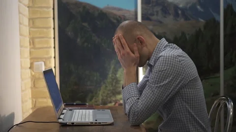 Tired worker overworked on computer. Stock Footage 147565647