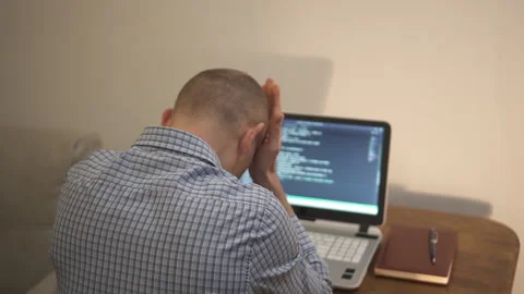 Tired worker overworked on computer. Stock Footage 147565994