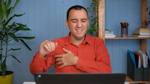 Tired Worker Overworked On Computer.Frustrated Businessman Working Alone. Stock Footage 148237550