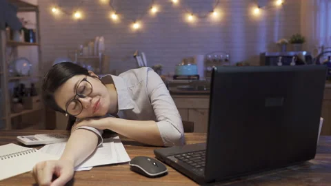 Tired worker at pc lying on table fell asleep. Stock Footage 151404476