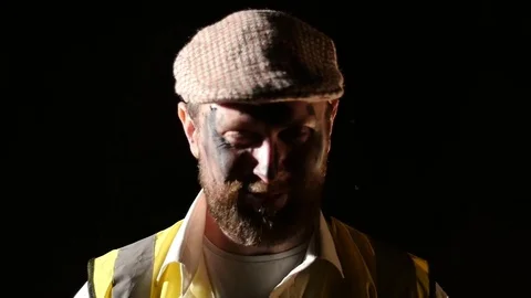 Tired worker waking up, slapping himself, slow motion Stock Footage 79077687