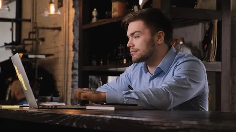 Tired of working on the computer young businessman Stock Footage 104142331