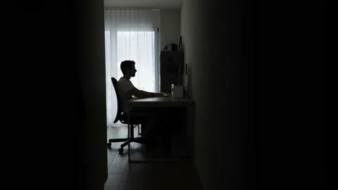 Tired working man constantly falls asleep while video call, webinar Vidéo 150549756