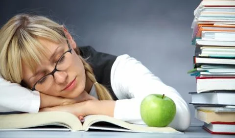 Tiredness student  in library Stock Photos