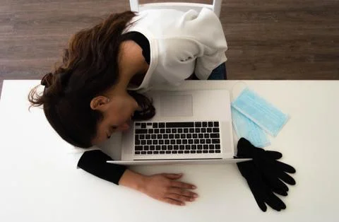 Tiredness while working from home with the right quarantine precautions Stock Photos