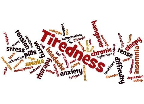 Tiredness word cloud concept Stock Illustration
