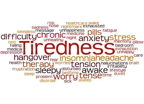 Tiredness word cloud concept Stock Illustration