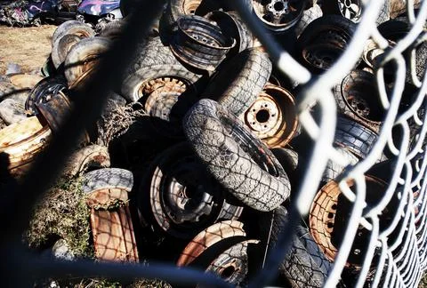Tires In A Scrap Yard Stock Photos