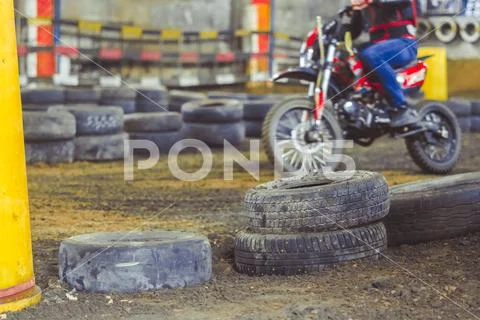 Tires on the sports track Stock Photos