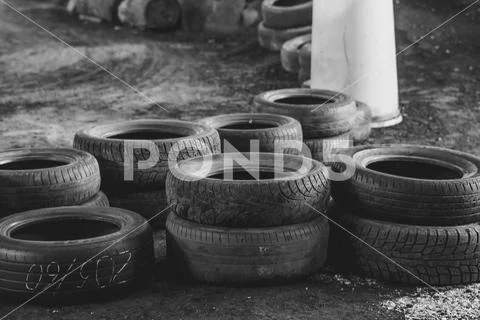 Tires on the sports track Stock Photos