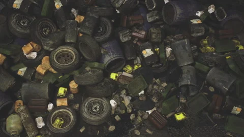 Tires stacked in yard signify potential for sustainable reuse and recycling Stock Footage 339801990